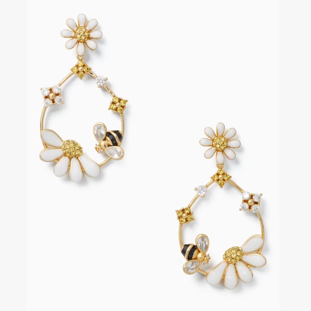 KATE SPADE NEW YORK DAISY & BUMBLE BEE DAZZLING STATEMENT HOOP EARRINGS